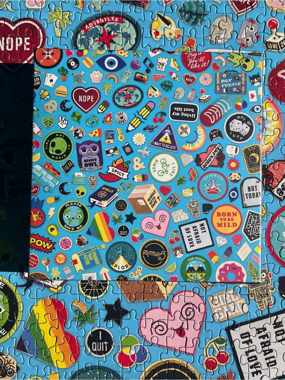 Sticker Bomb Puzzle Panel - Bright Blue Background 500 piece Galison Puzzle